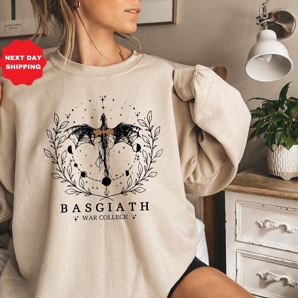Embroidered Fourth Wing Basgiath War College Sweatshirt, Size L